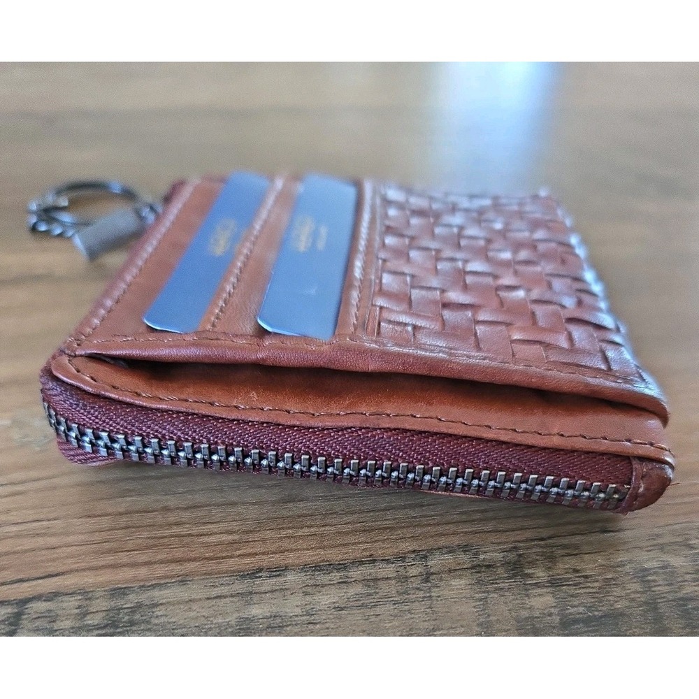 Vilenca Holland Basket Weave Zip Leather Card Coin Case Wallet Keychain NEW - Picture 5 of 11